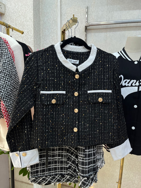 Color Contrast Crop Tweed Jacket